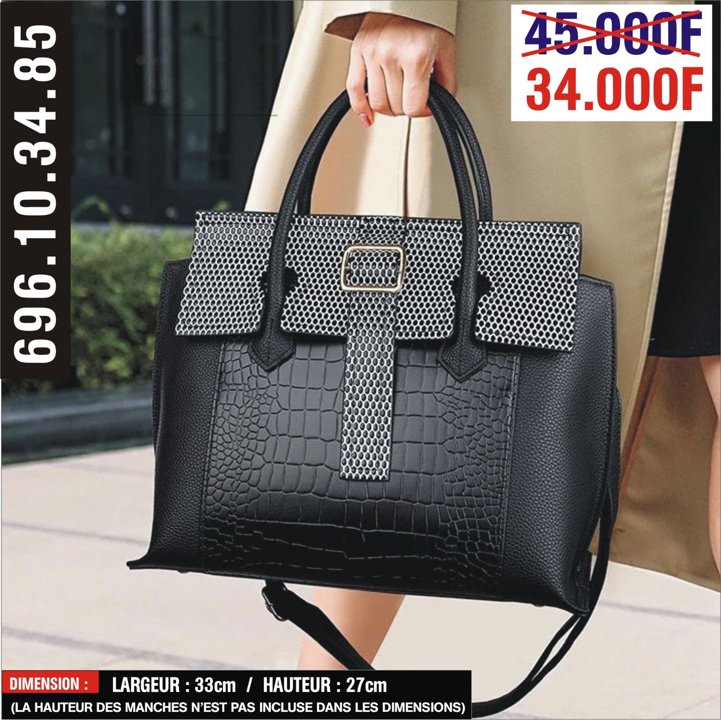 Sac en cuir noir pointillé (Ref : SM095)