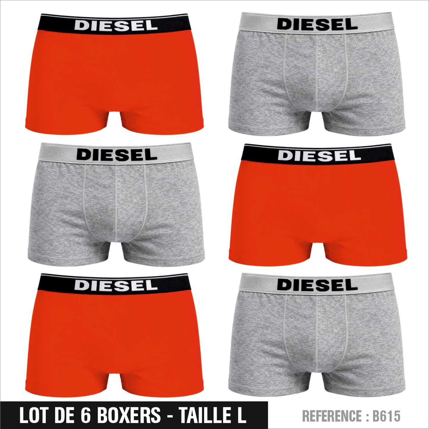 Lot de 6 Boxers DIESEL – Taille L – Réf. B615