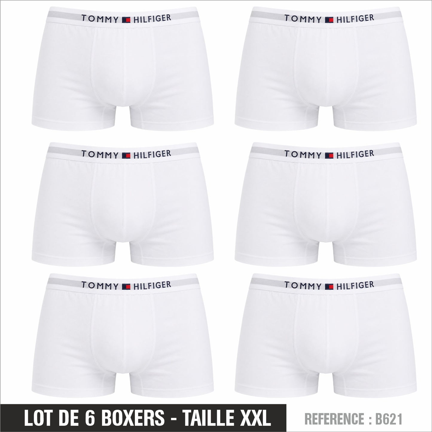 Lot de 6 Boxers Tommy Homme – Taille XXL – Réf. B621