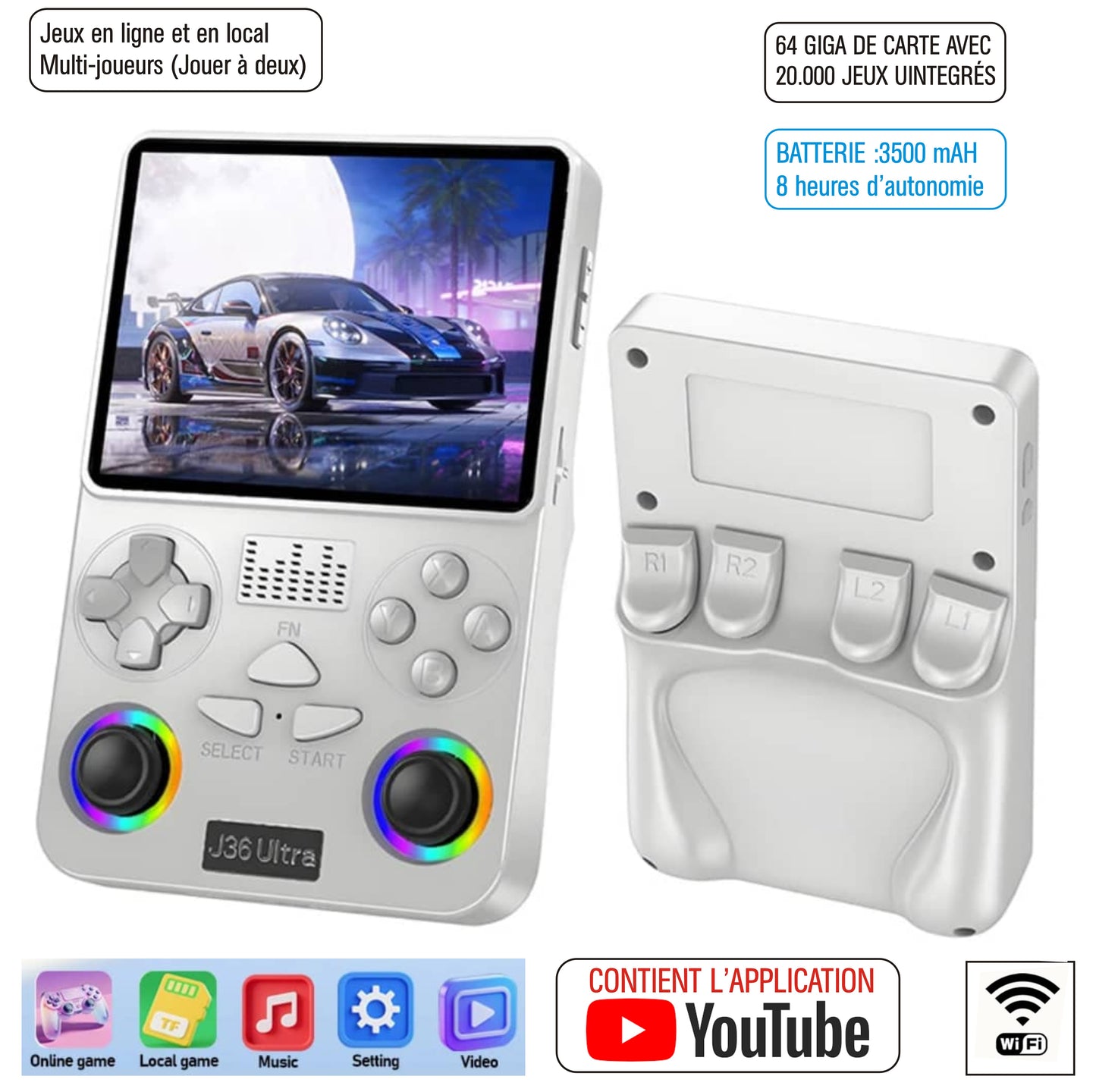 Game Console J36 Ultra Blanc