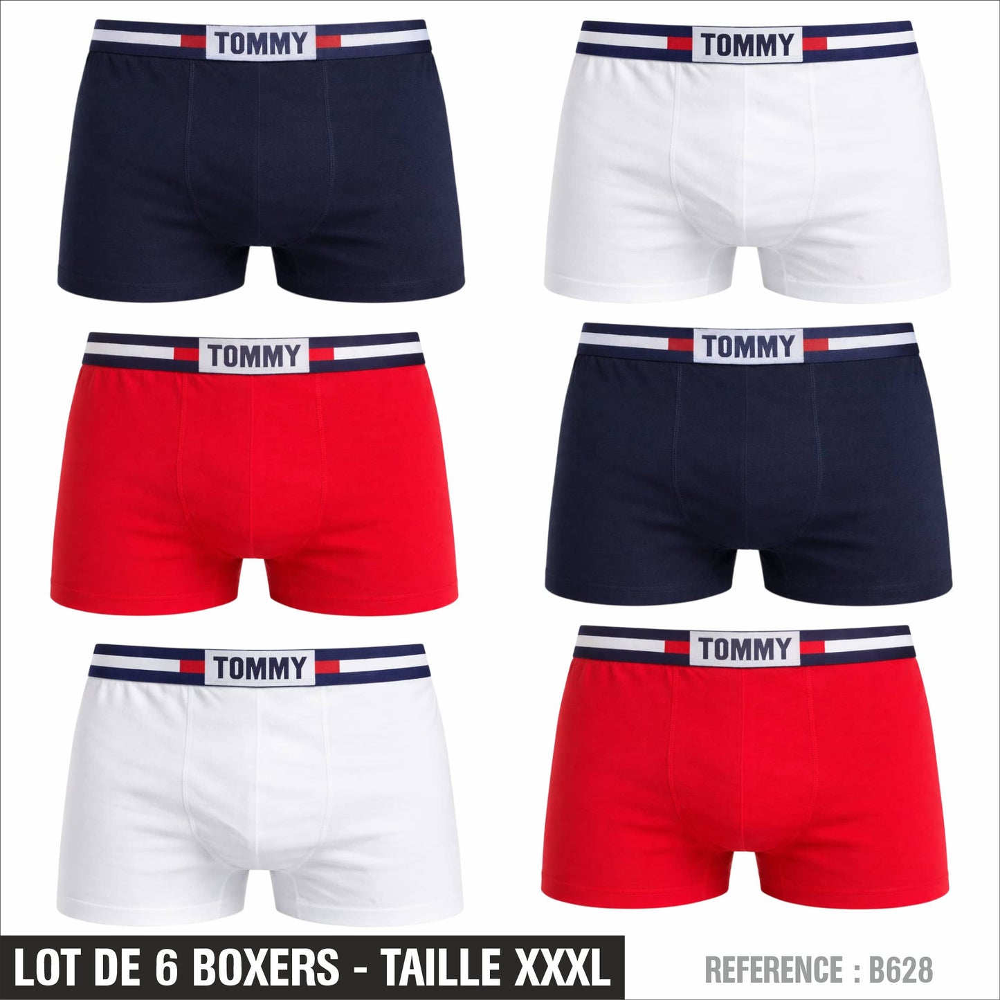 Lot de 6 Boxers Tommy Homme – Taille XXXL – Réf. B628