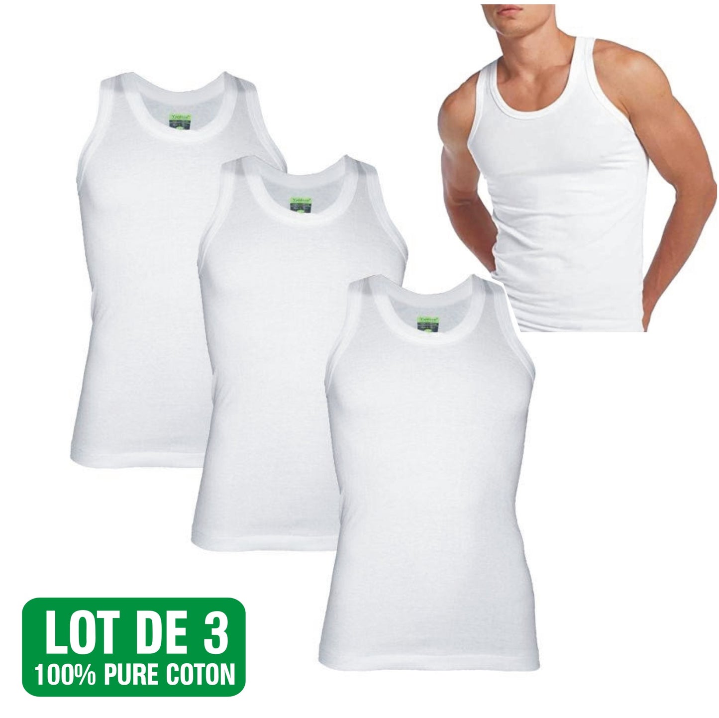 Débardeurs Blanc 100% Coton (Lot de 3 Pieces)