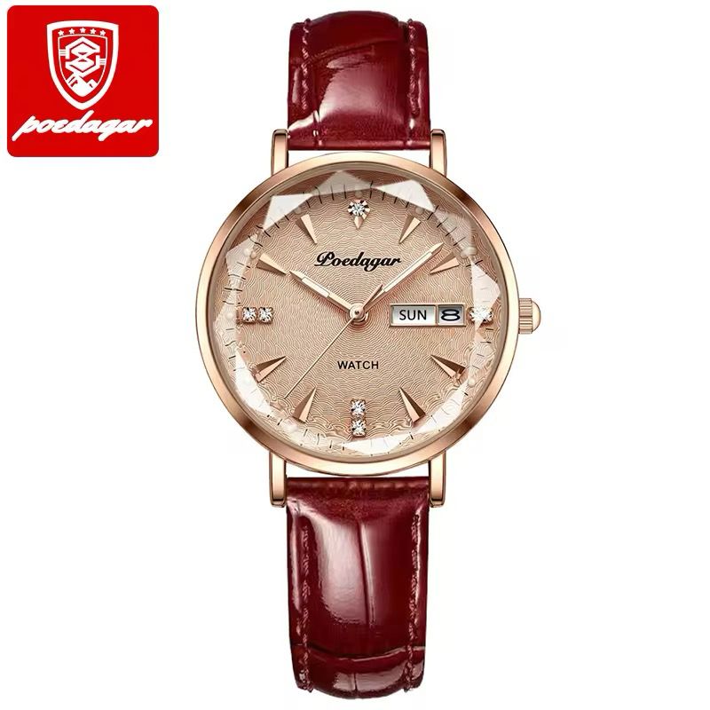Montre Femme Poedagar (Ref MC089) Élégance Dorée et Cuir Bordeaux