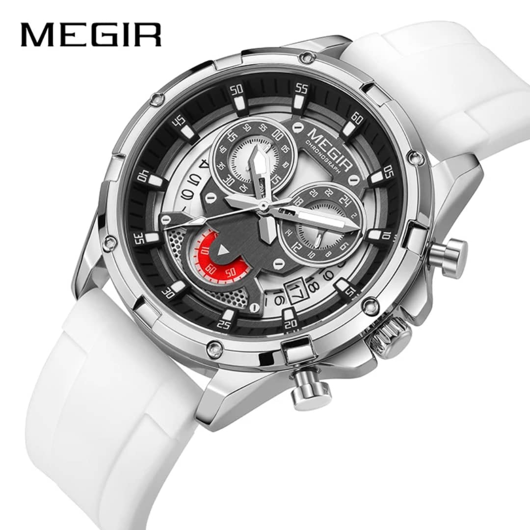 Montre Sport Megir (Ref MM129 Bracelet Silicone Blanc)