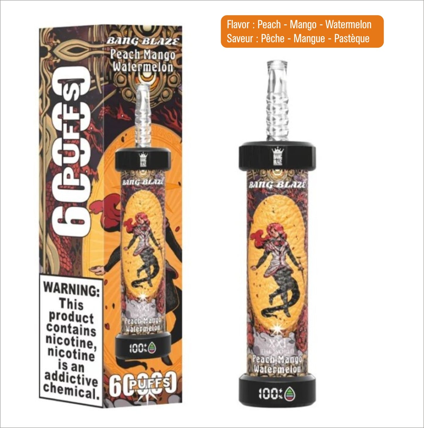 60k Puffs - Peach Mango Watermelon – Pêche Mangue Pastèque