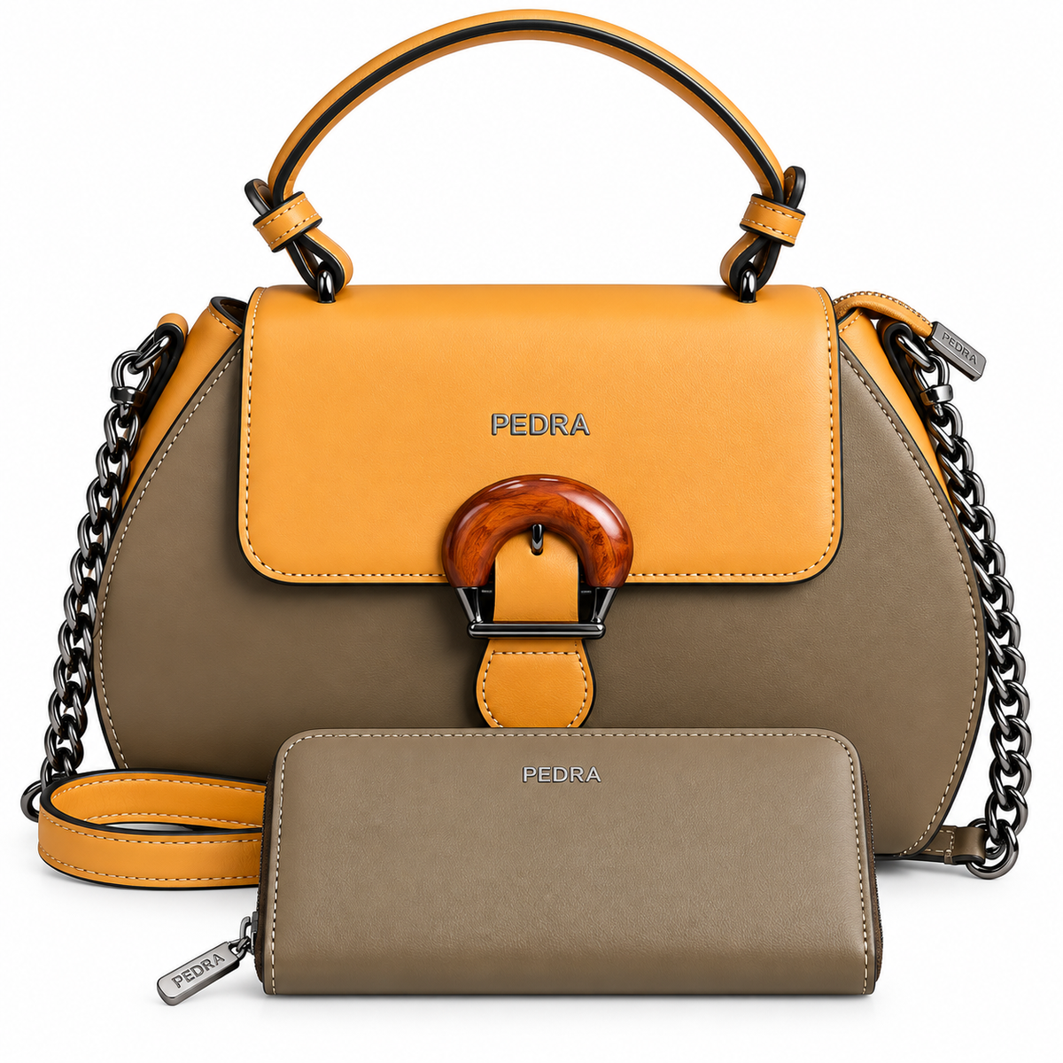 Sac à main PEDRA (Ref : SM36184 Taupe Yellow)