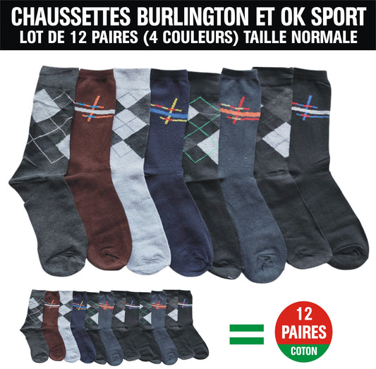 Chaussettes Burlington & OK Sport – Lot de 12 Paires (Taille Normale)
