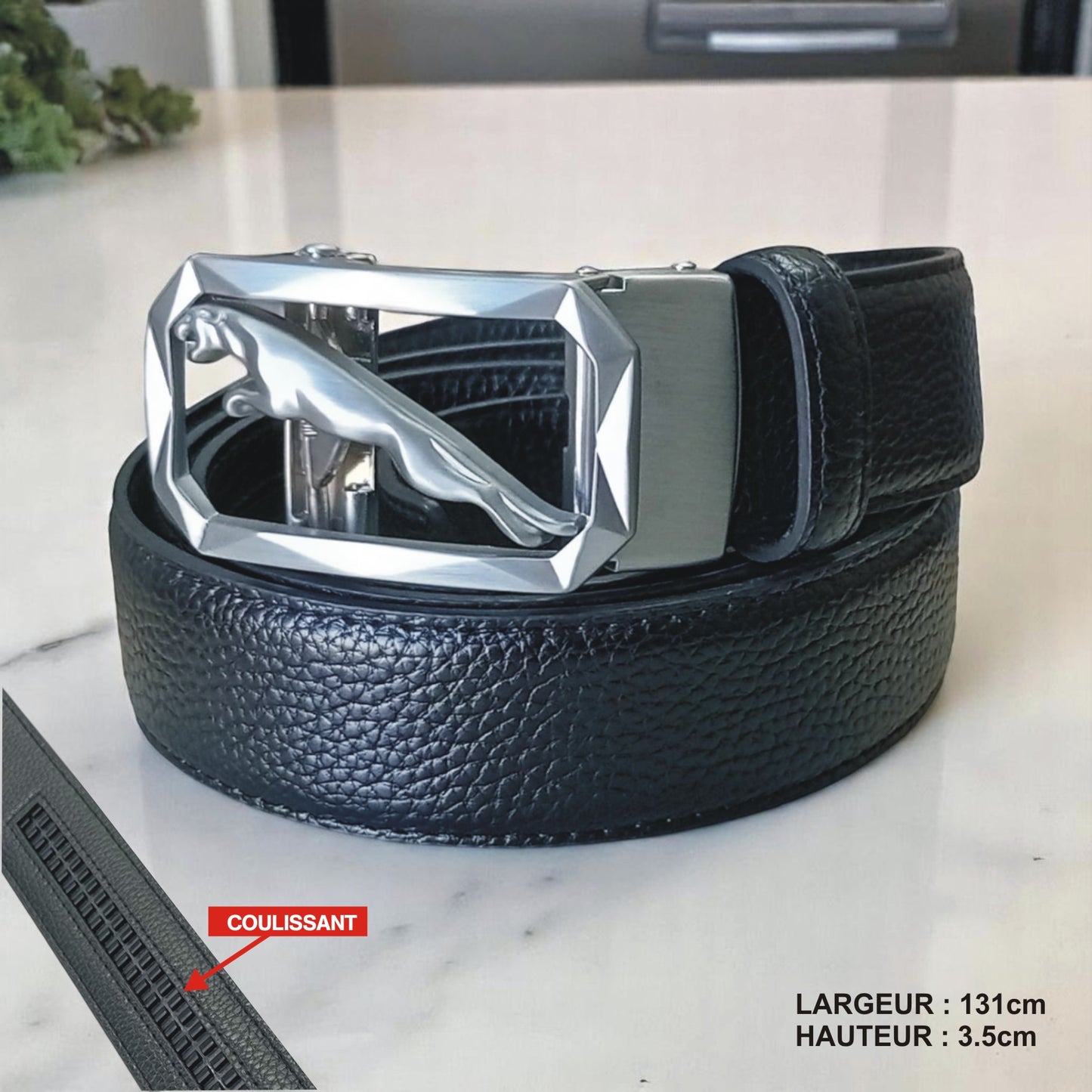 Ceinture Jaguar Argent (Coulissant) (Ref : CT007)