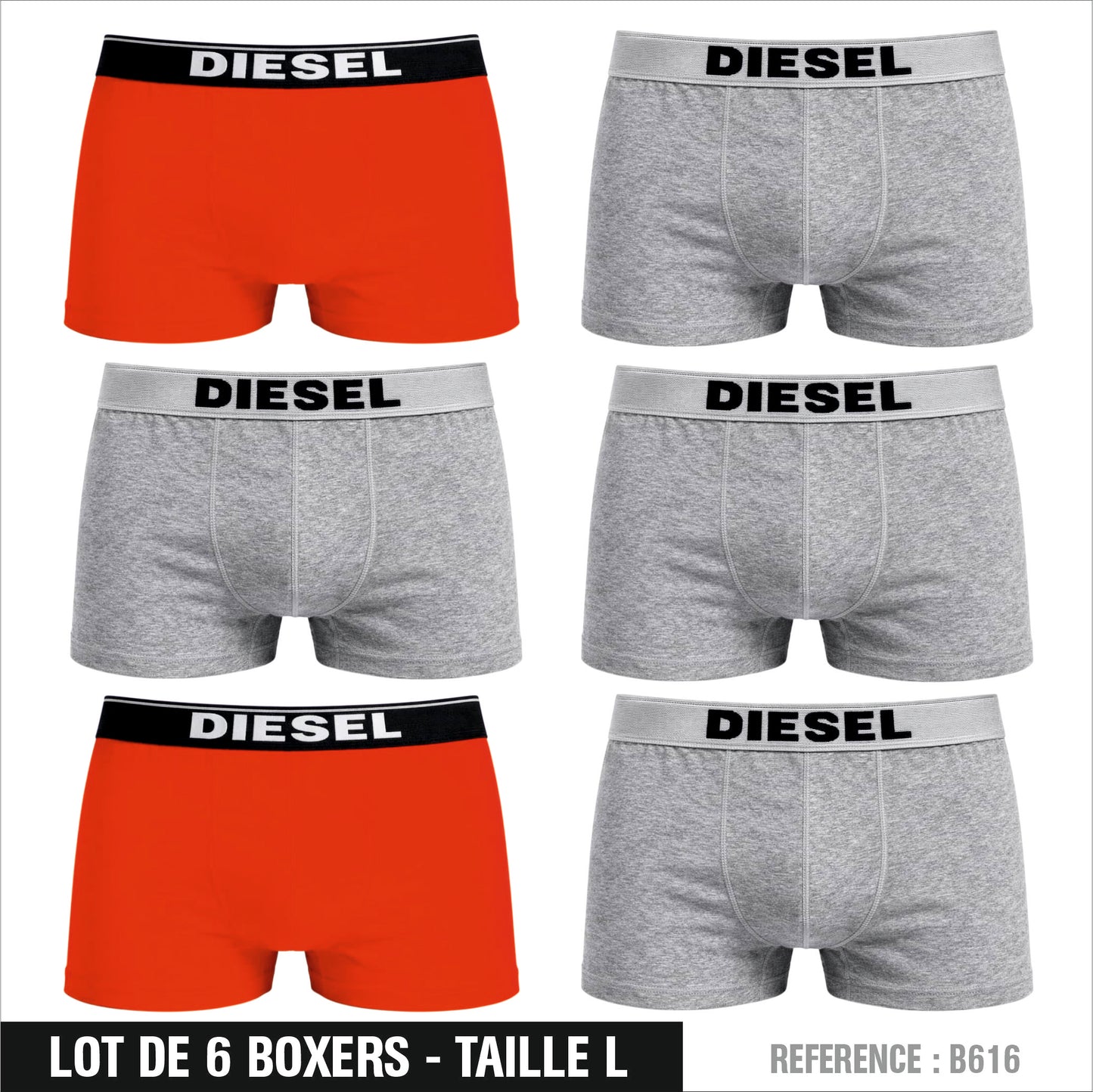 Lot de 6 Boxers DIESEL – Taille L – Réf. B616