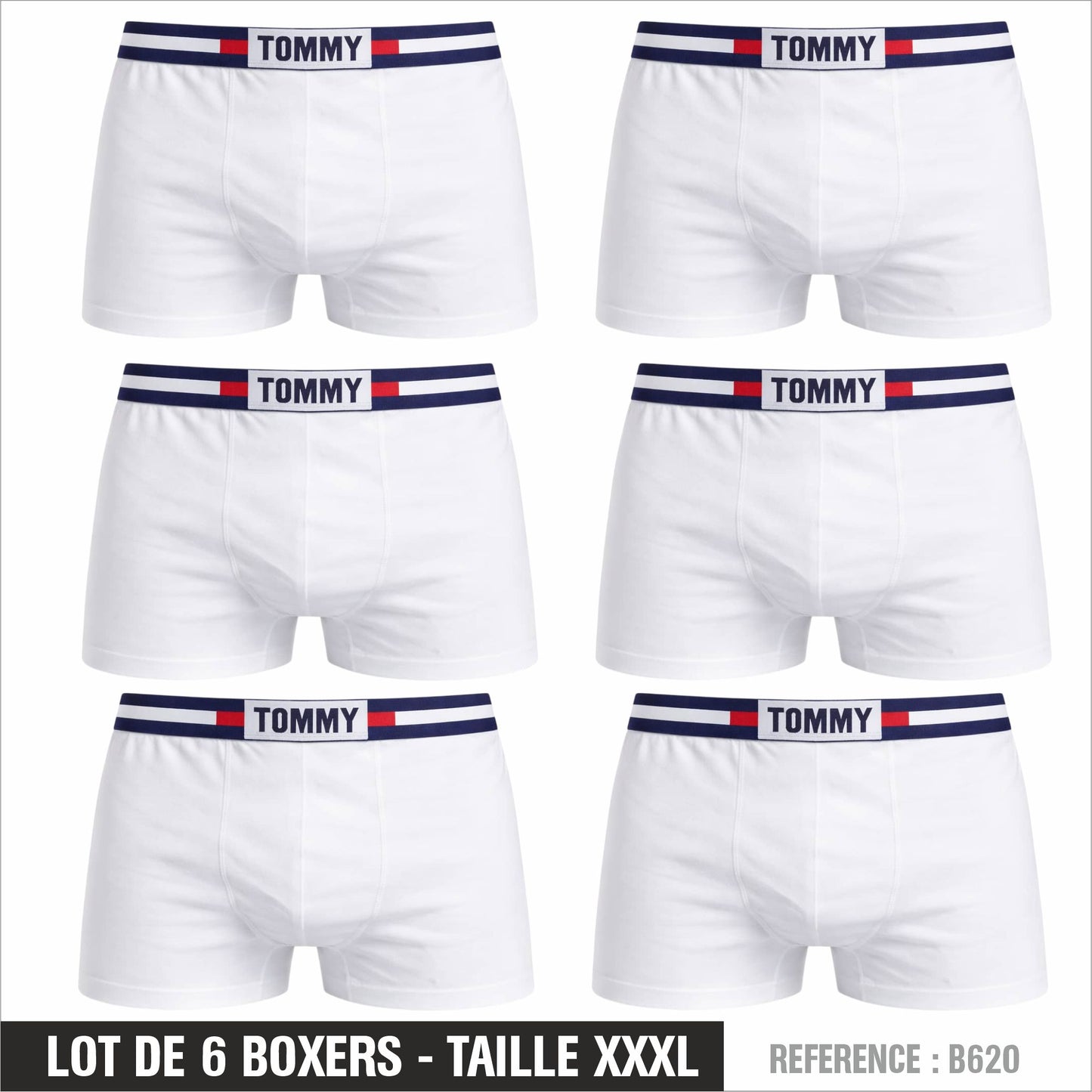 Lot de 6 Boxers Tommy Homme – Taille XXXL – Réf. B620
