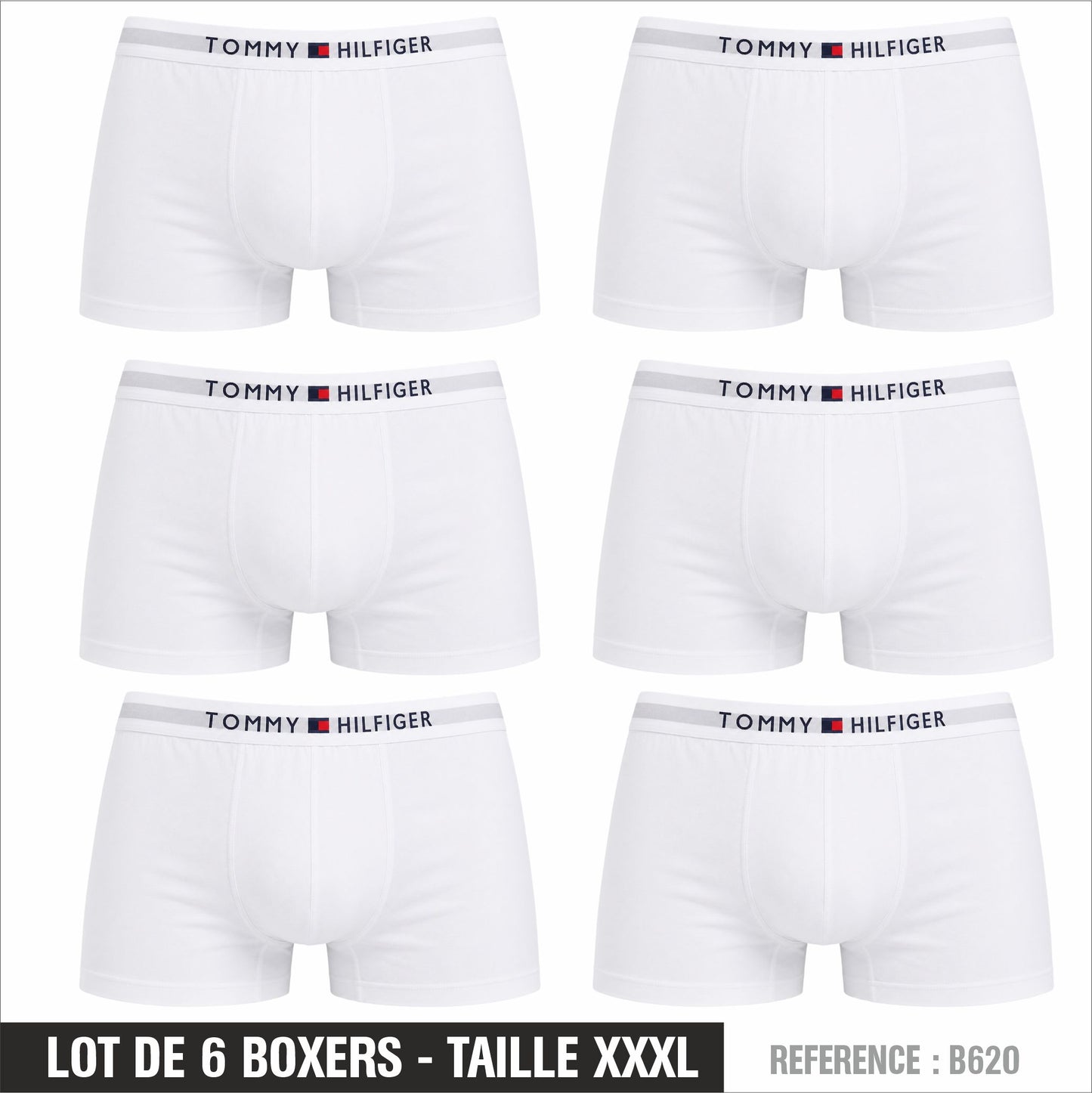 Lot de 6 Boxers Tommy Homme – Taille XXXL – Réf. B620