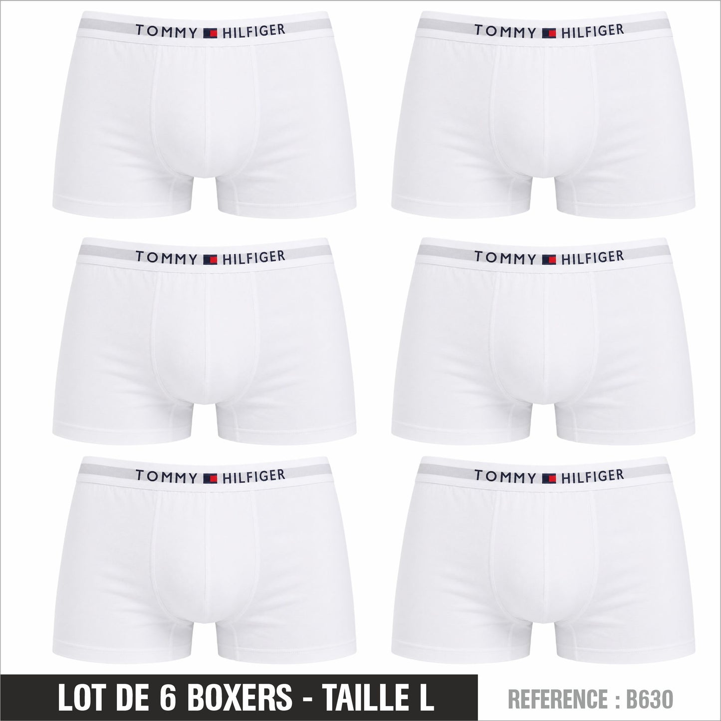 Lot de 6 Boxers Tommy Homme – Taille L – Réf. B630