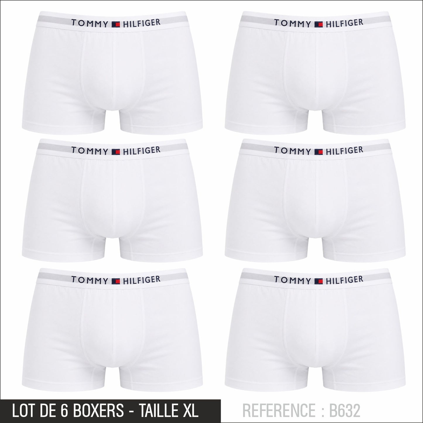 Lot de 6 Boxers Tommy Hilfiger – Taille XL – Réf. B632