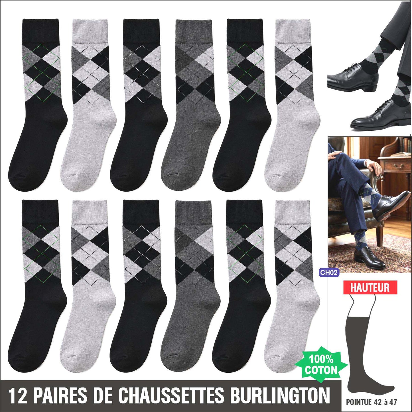 Chaussettes Burlington (Lot de 12 Paires) Ref : CH02