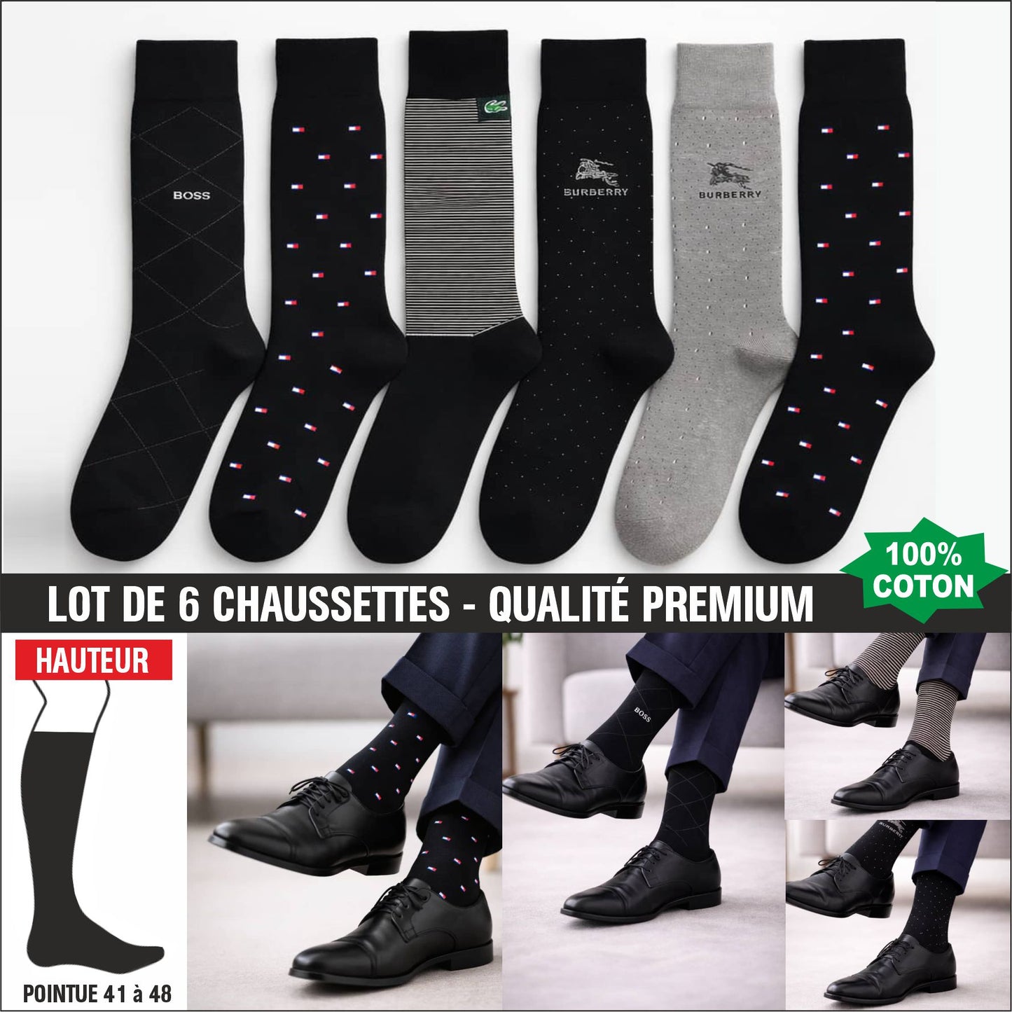 Chaussettes Marques Mixées (Lot de 6 Paires)