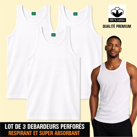Debardeurs Perforés Blanc 100% Coton (Lot de 3 Pieces)