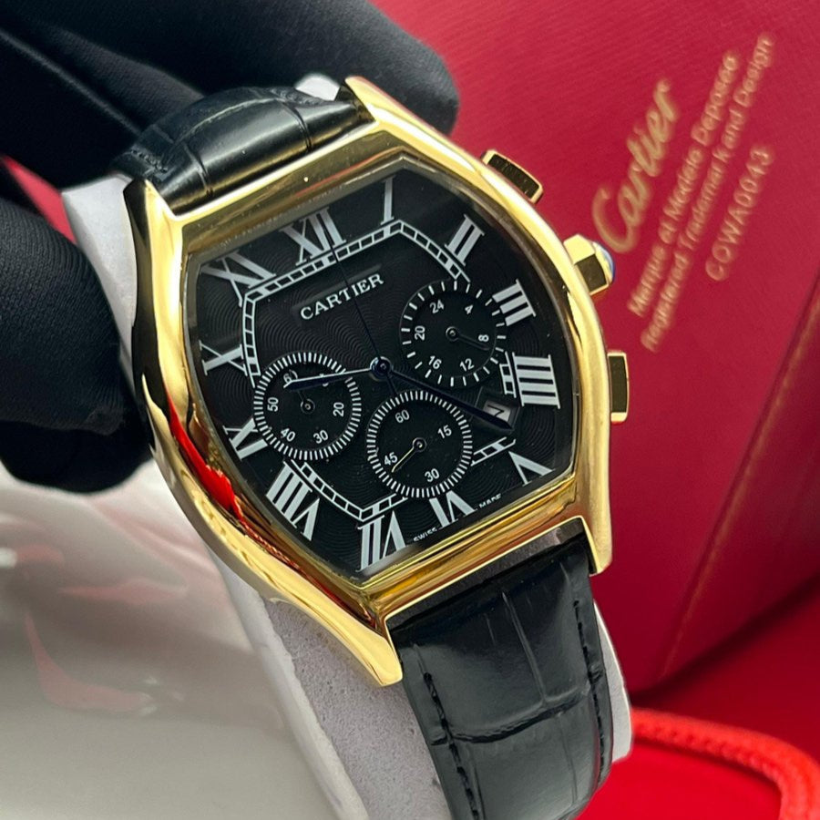 Montre Cartier (Ref MM041 Bracelet en cuir noir)