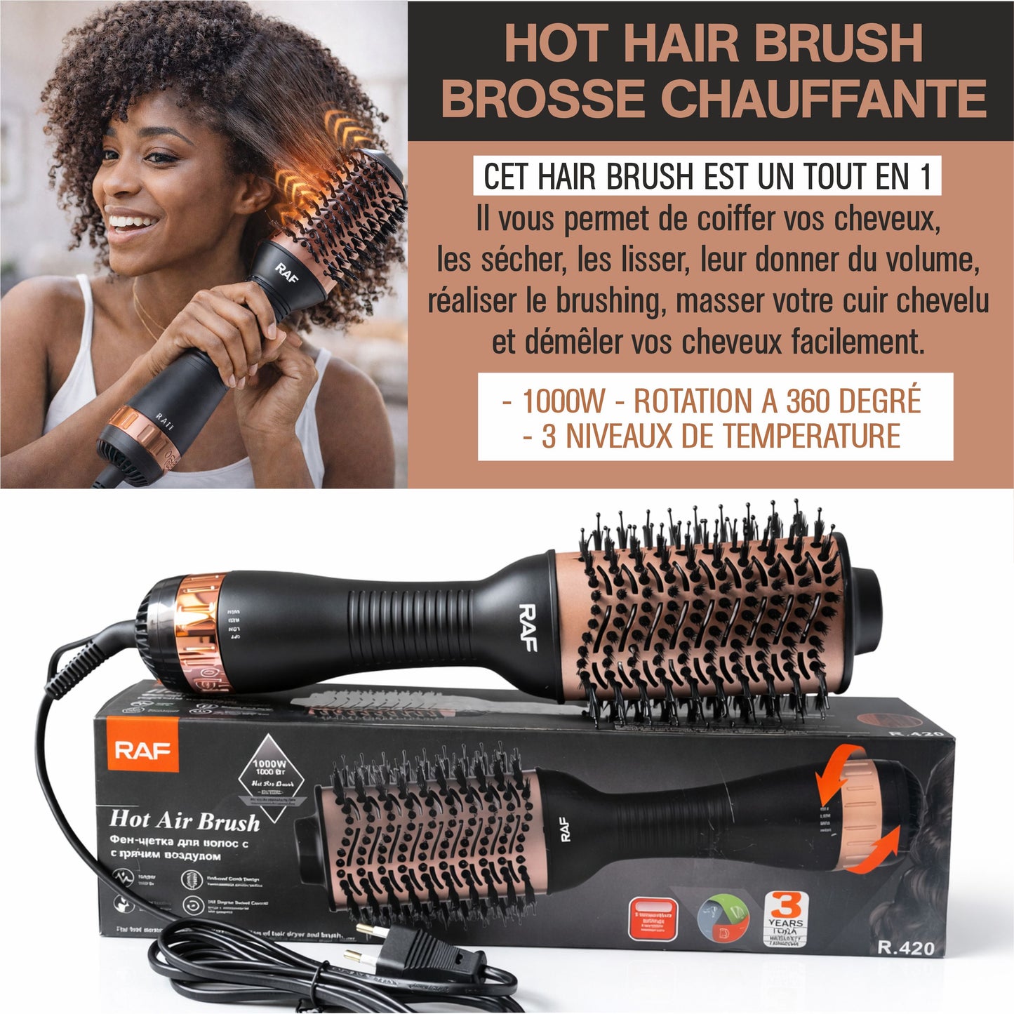Hair Brush - Brosse Chauffante 3 en 1