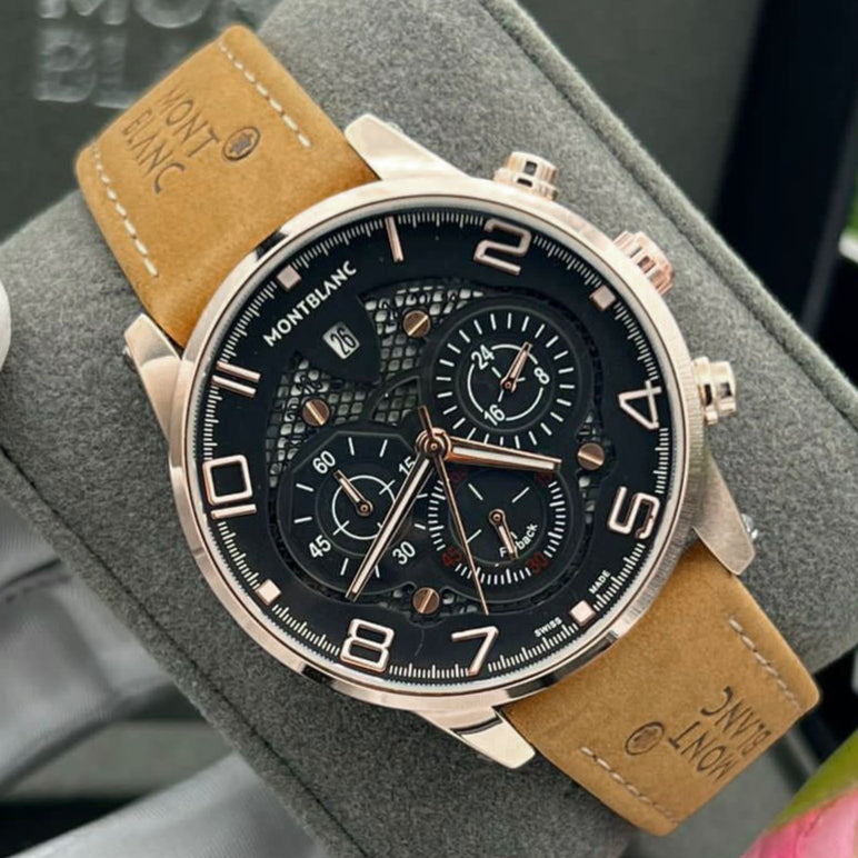 Montre Montblanc (Ref MM034 bracelet en cuir camel)