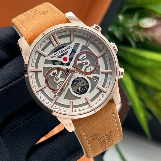 Montre Montblanc (Ref MM030 bracelet en cuir camel)