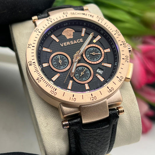 Montre Versace (Ref MM036 bracelet en cuir noir)