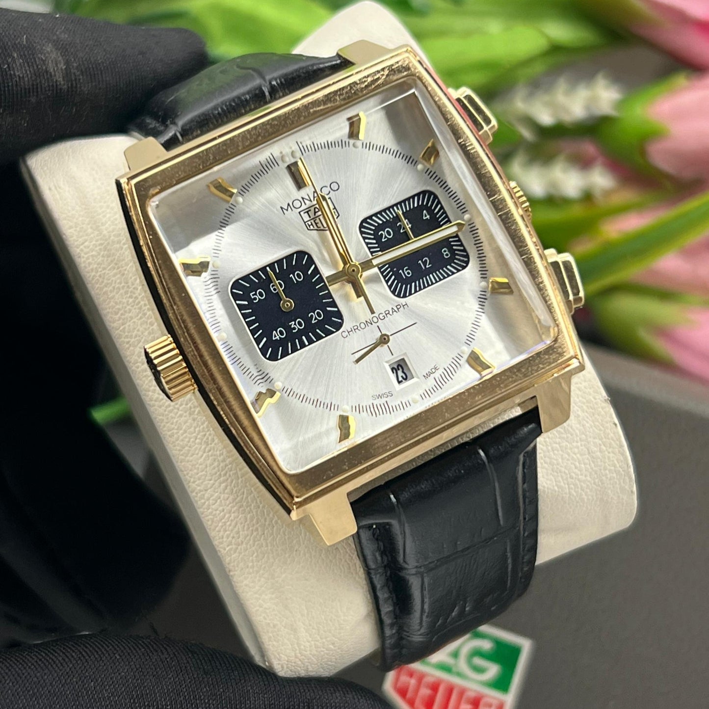 Montre TAG Heuer Monaco (Ref MM028 bracelet en cuir Noir)