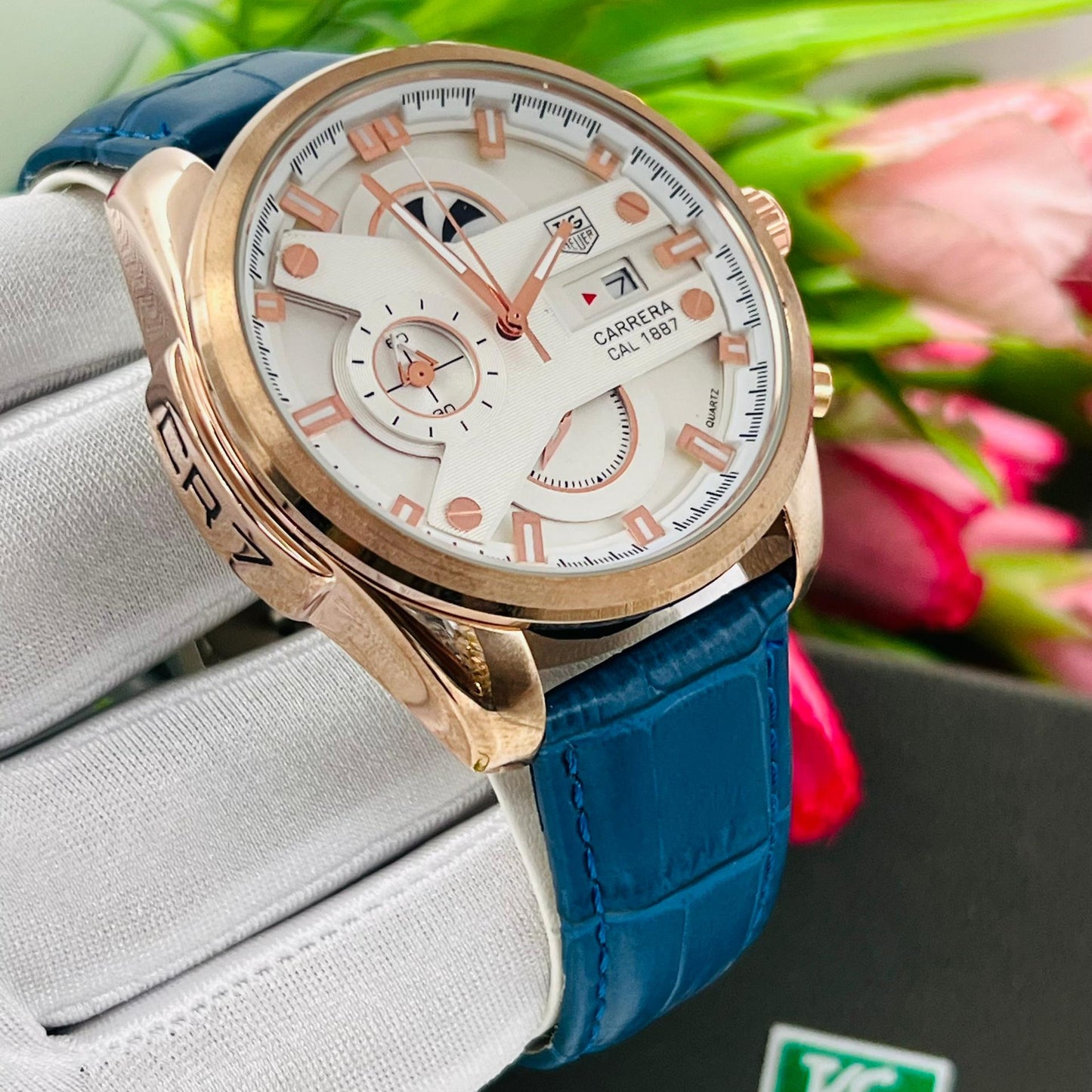 Montres Tag Heuer Carrera Cal 1887 (Ref MM001 Bracelet en cuir bleu)