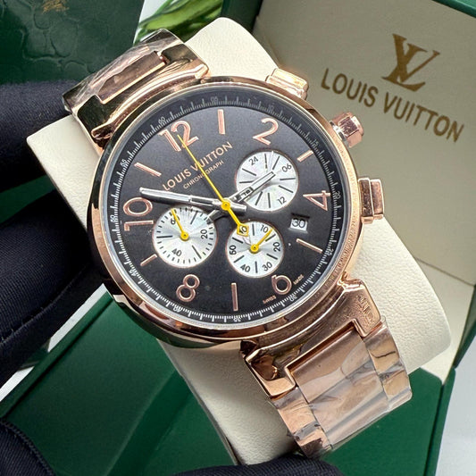 Montre Louis Vuitton (Ref MM017 bracelet en acier doré poli)