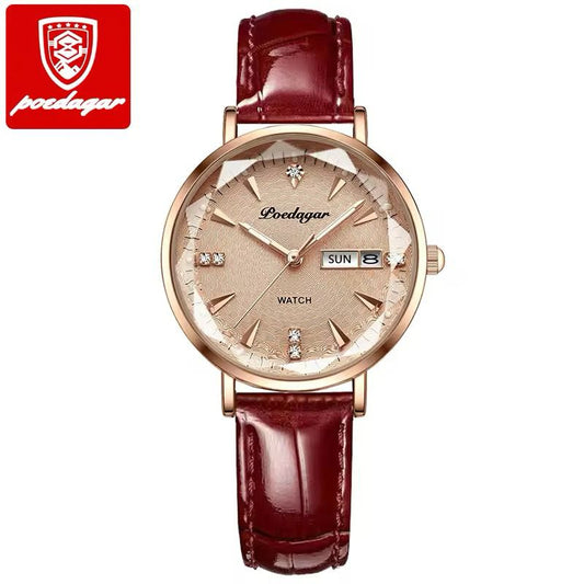 Montre Femme Poedagar (Ref MC089) Élégance Dorée et Cuir Bordeaux