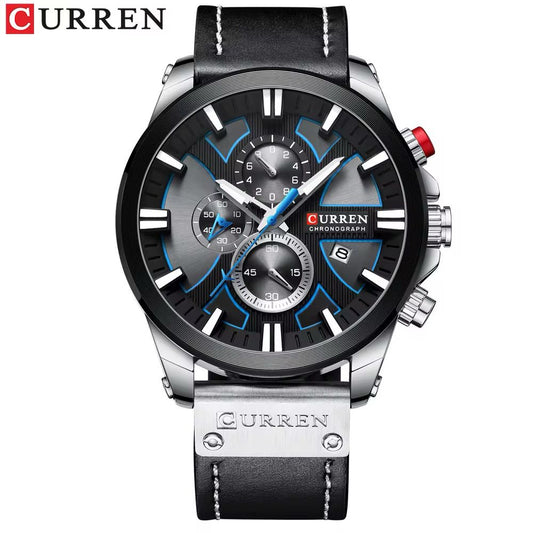 Montre Curren Chronographe (Ref MC081) Design Acier & Accents Bleus