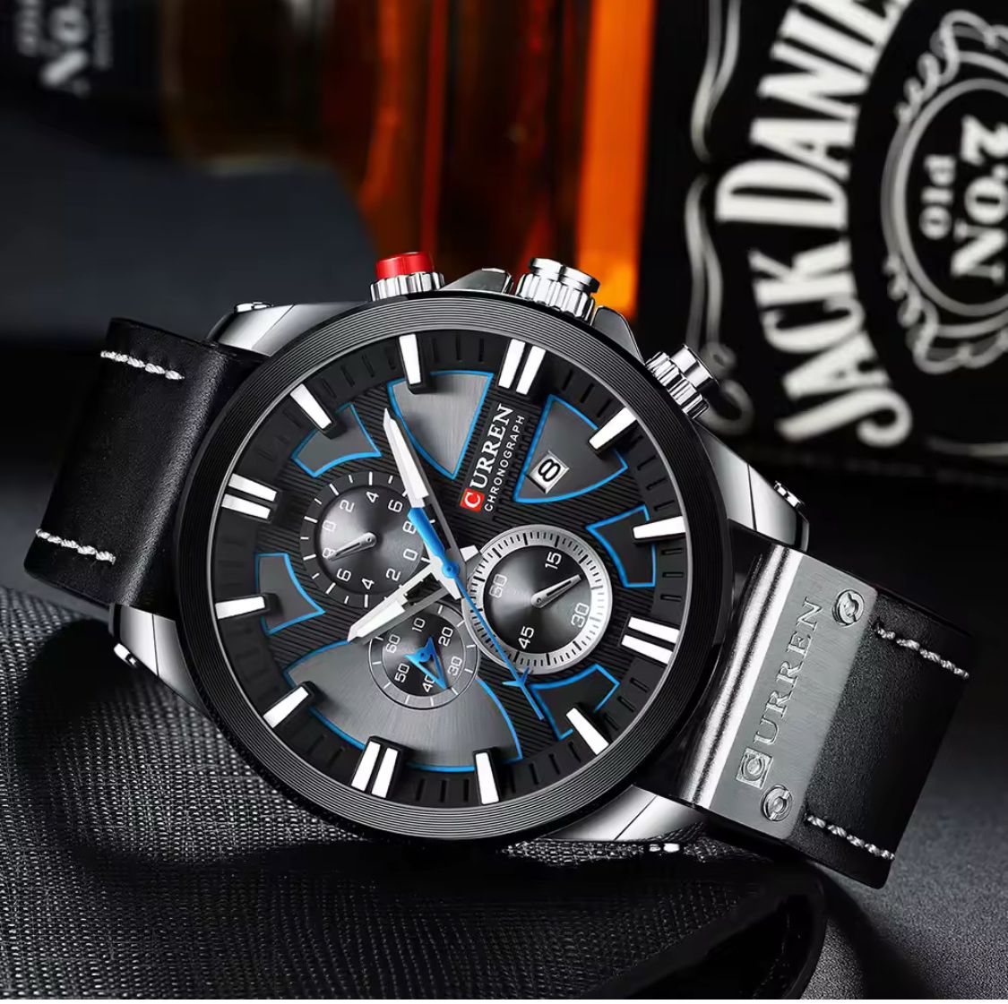 Montre Curren Chronographe (Ref MC081) Design Acier & Accents Bleus