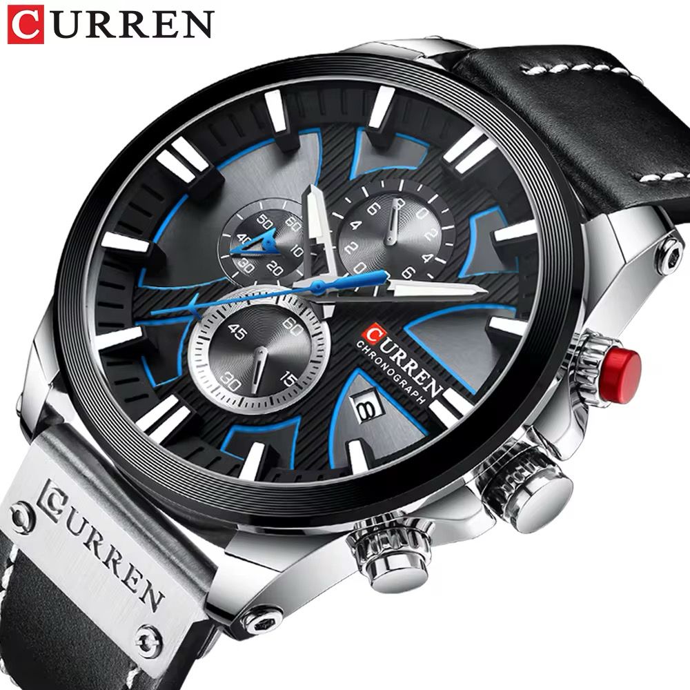 Montre Curren Chronographe (Ref MC081) Design Acier & Accents Bleus