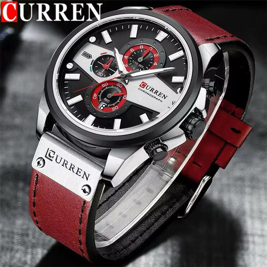 Montre Curren (Ref MM119 Bracelet en cuir bordeaux)