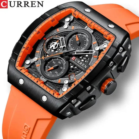 Montre Curren (Ref MM112 Bracelet Silicone Orange)