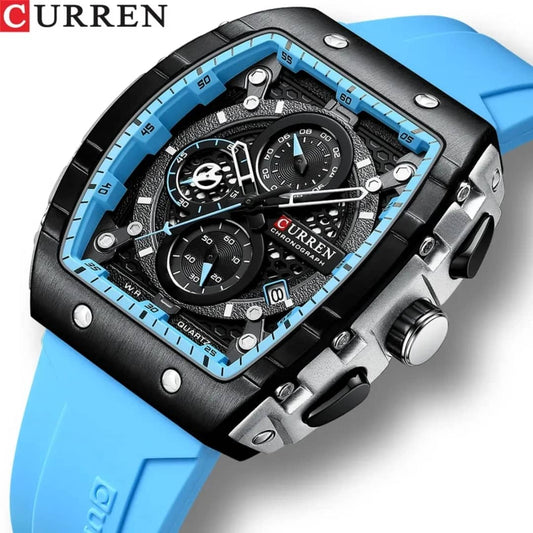 Montre Curren (Ref MM111 Bracelet Silicone Bleu Ciel)