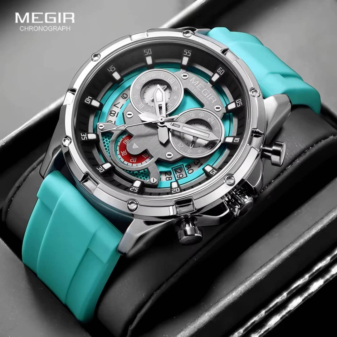 Montre Sport Megir (Ref MM127 Bracelet Silicone Vert Clair)