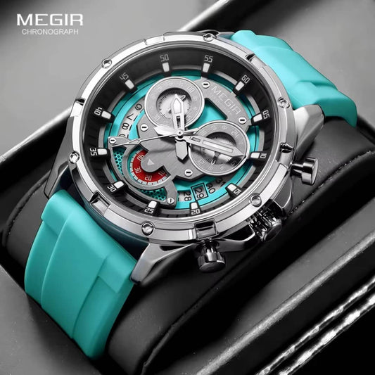 Montre Sport Megir (Ref MM127 Bracelet Silicone Vert Clair)