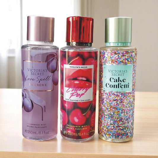 3 Brumes Victoria's Secret –  Love Spell La Crème, Cherry Pop, Cake Confetti (Ref: BV06)