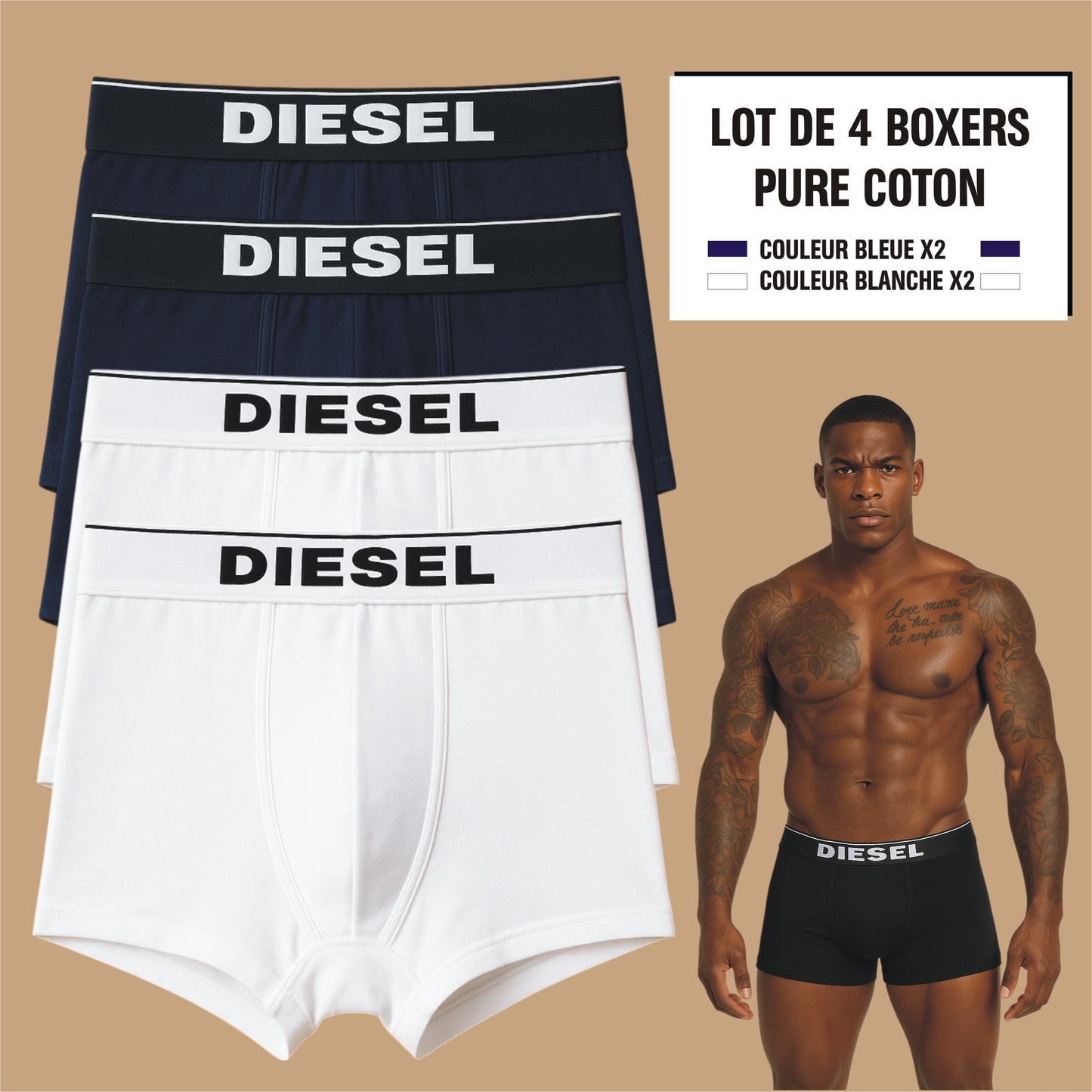 Boxers Diesel (Ref BBBB) Lot de 4 (dispo en L, XL, XXL, XXXL)