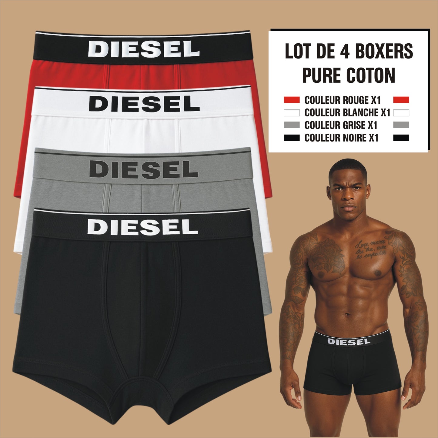 Boxers Diesel (Ref RGBN) Lot de 4 Pièces