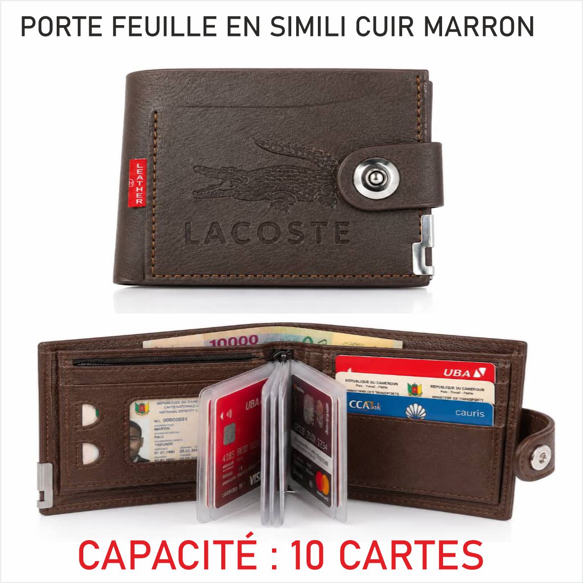 Portefeuille marron Lacoste en simili cuir
