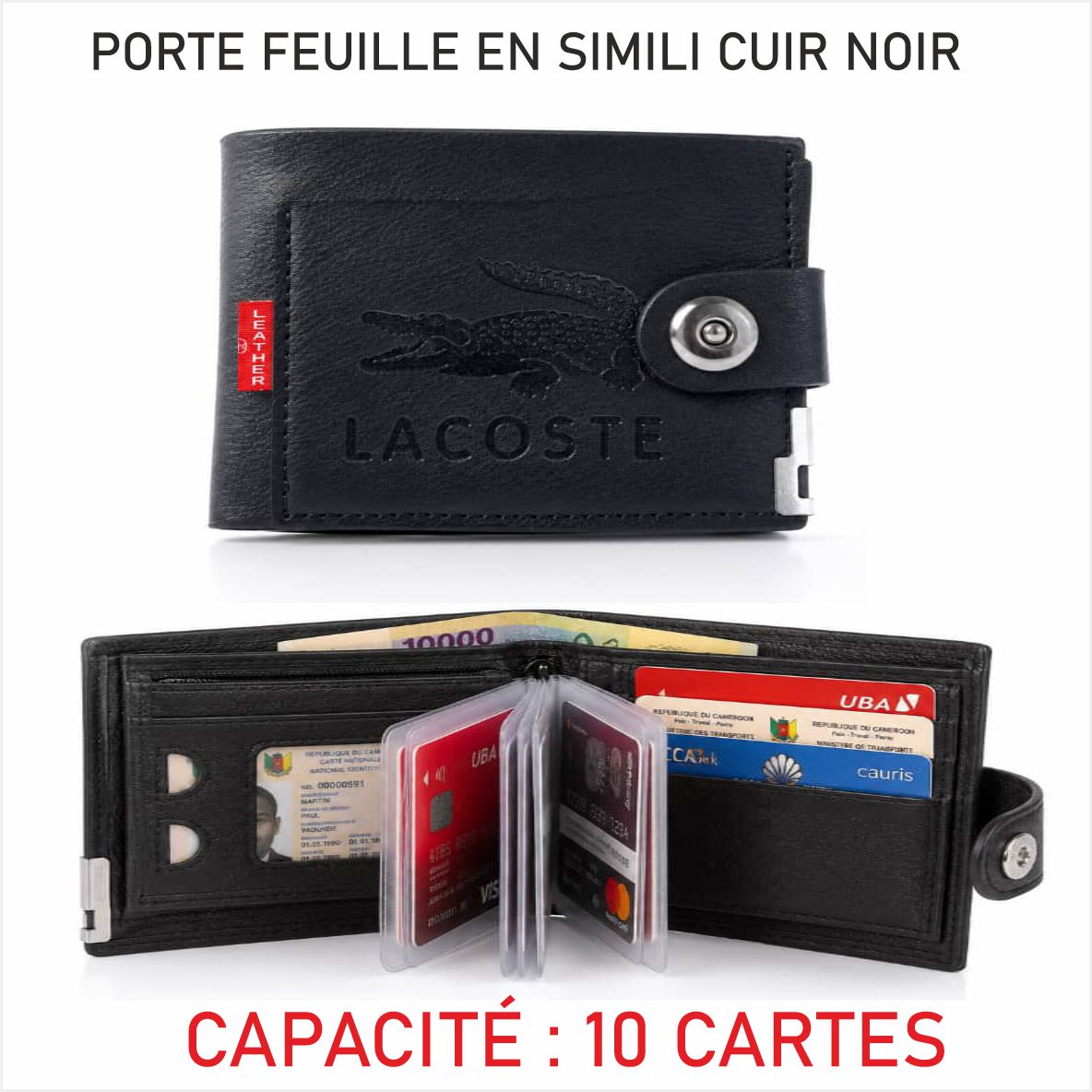 Portefeuille noir Lacoste en simili cuir