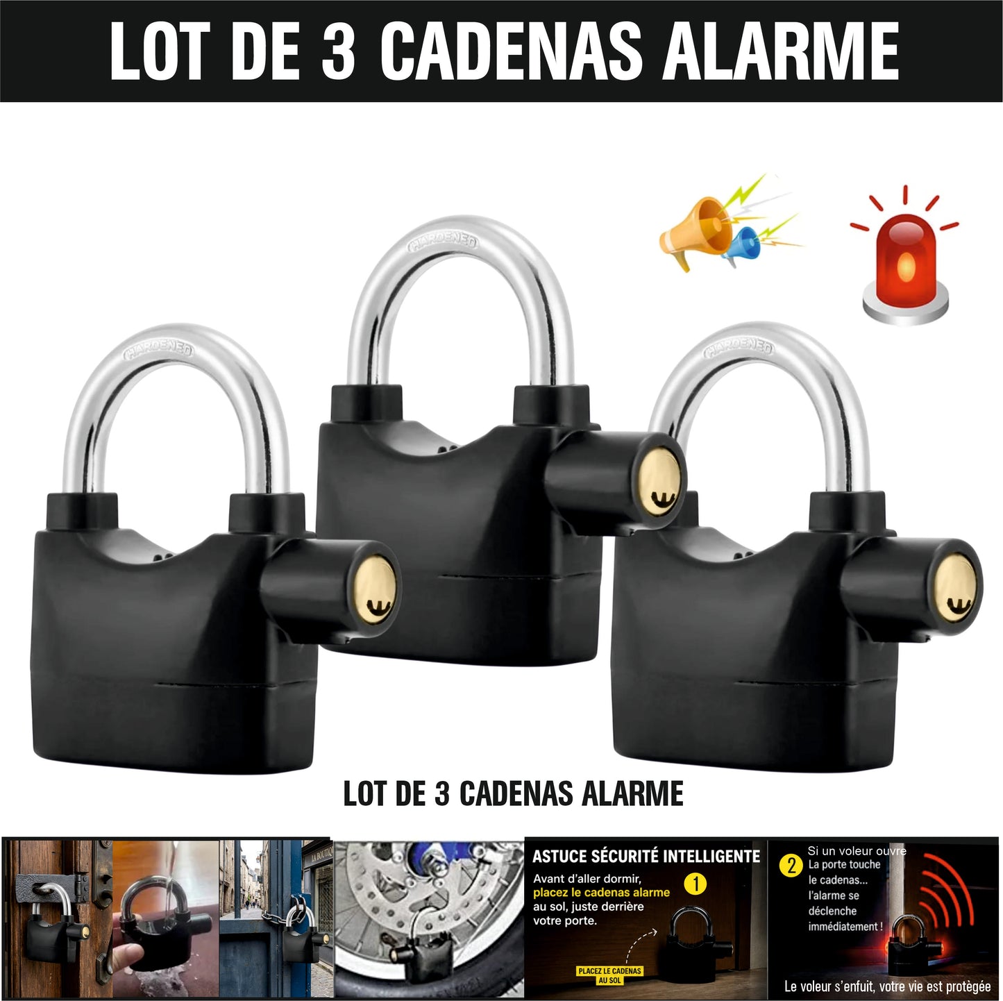 Cadenas Alarme (Lot de 3)