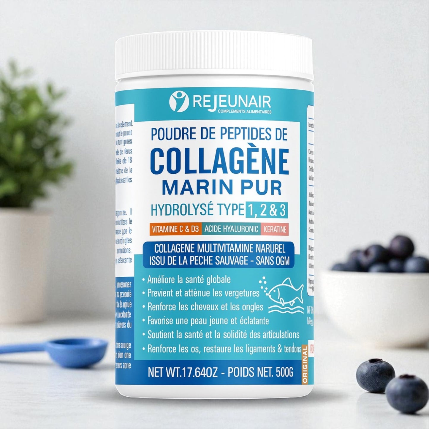 Collagène Pot de 500g (Poudre de Collagène Marin Pur Hydrolysé)