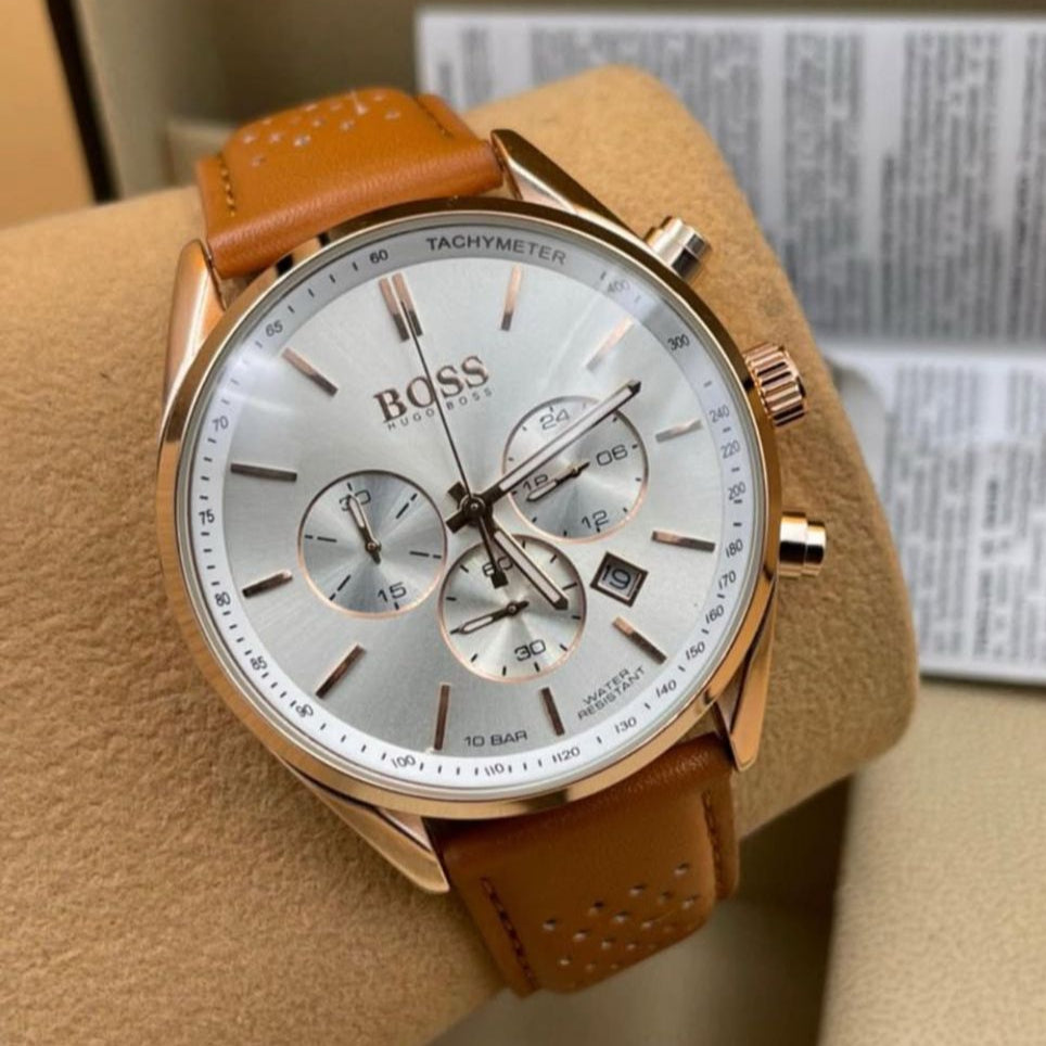 Montre Hugo Boss (Ref MM046 Bracelet Cuir Camel)