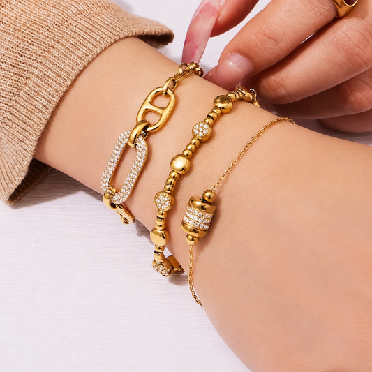 Ensemble de 3 Bracelets Dorés – Finition en plaquage D'or véritable, 18 carats